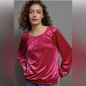 Anthropologie Maeve hot pink fuchsia velour velvet top Medium